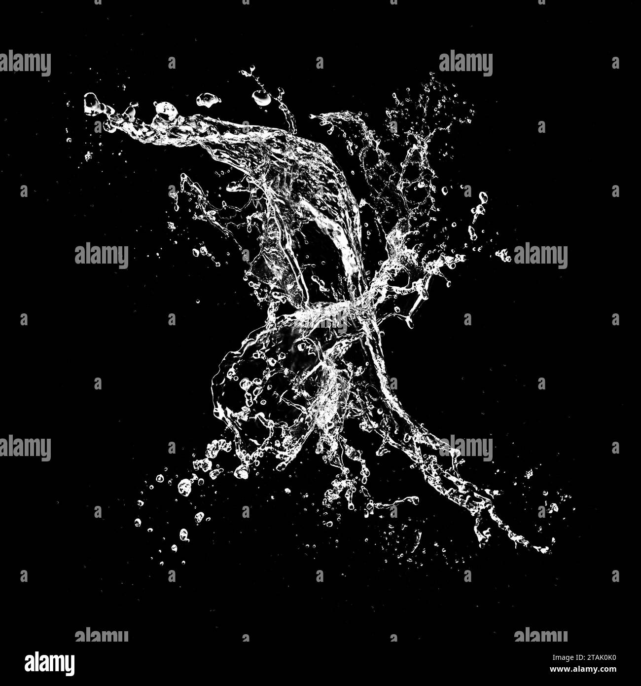 Pure Water splash isolated on black background. Royalty high-quality free stock photo image of overlays realistic Clear water splash, Hydro explosion, Stock Photo