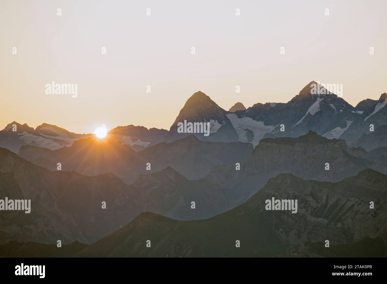 Adelboden, Albrist, Sunrise, Eiger, Mönch Stock Photo