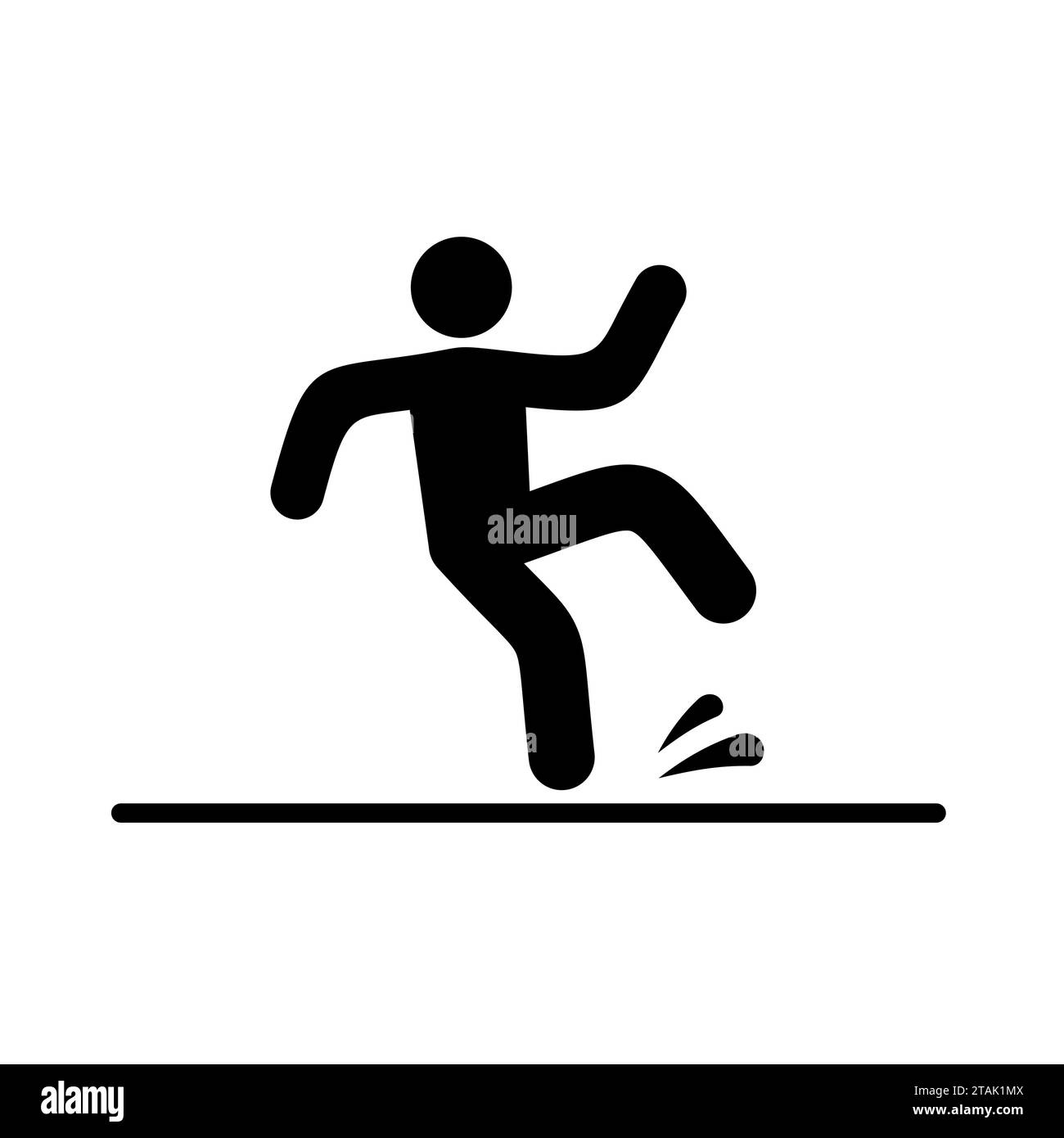 Slippery surface beware icon, Wet floor caution sign isolated on white background, Public warning symbol. Falling human pictogram. Vector illustartion Stock Vector