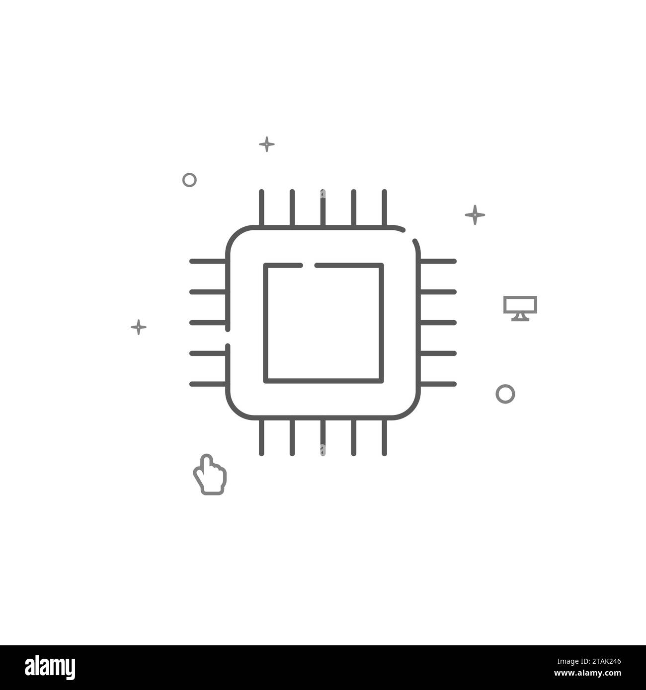 Chip Microcircuit Simple Vector Line Icon Symbol Pictogram Sign Isolated On White Background 