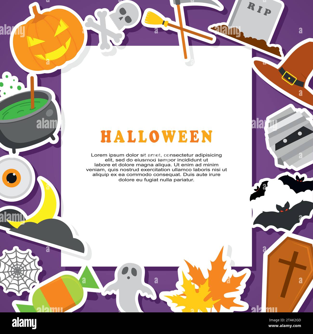 Halloween Background. Flat Halloween Icons with Frame. Stock Vector