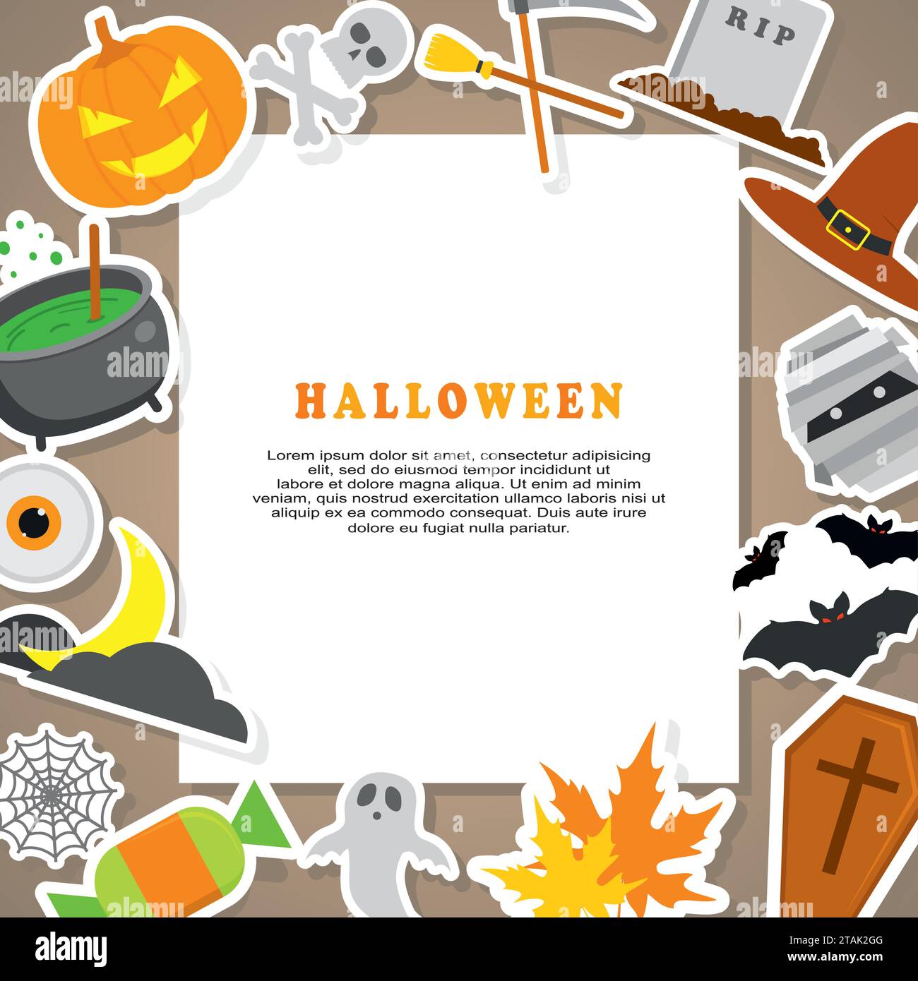 Halloween Background. Flat Halloween Icons with Frame. Stock Vector