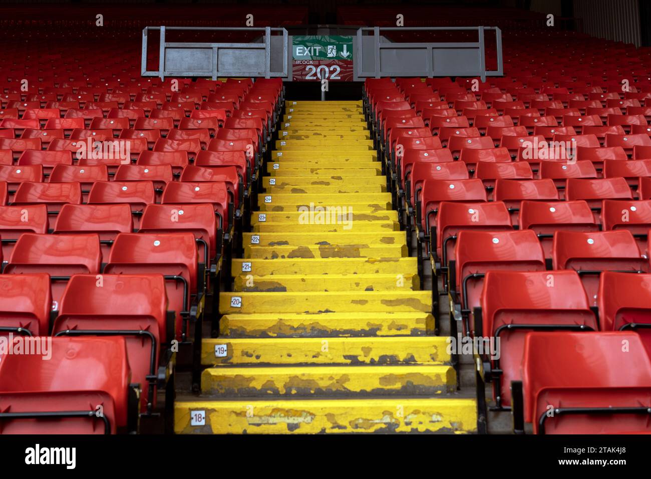 Rows of seats in a football stadium, stand Stock Photo