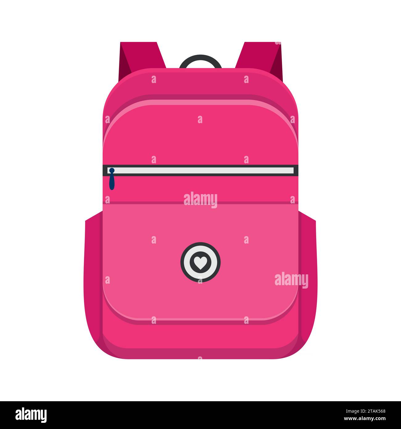 Backpack isolated on white background. School bag handle strap sack in flat style. Pink schoolbag supplies educational Stock Vector