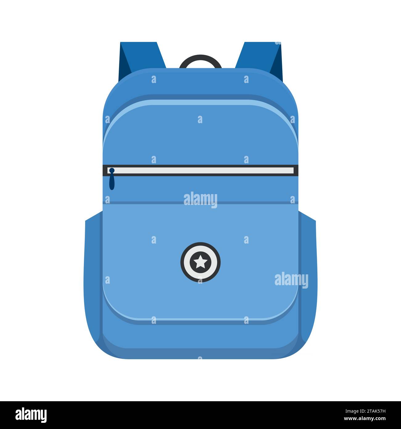 Backpack isolated on white background. School bag handle strap sack in flat style. Blue schoolbag supplies educational Stock Vector