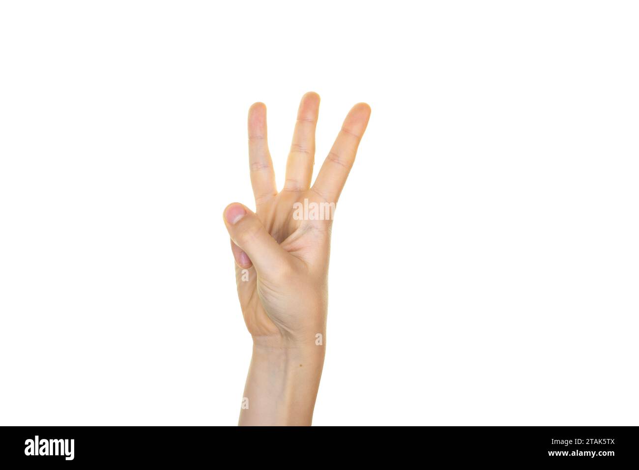 A hand showing numbers, isolated on a white background Stock Photo