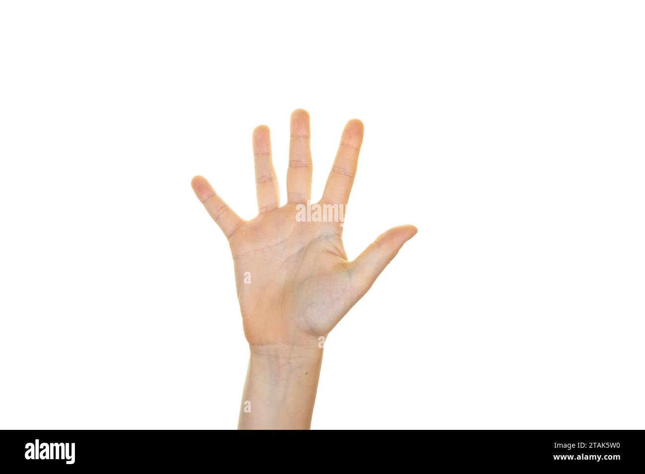 A hand showing numbers, isolated on a white background Stock Photo