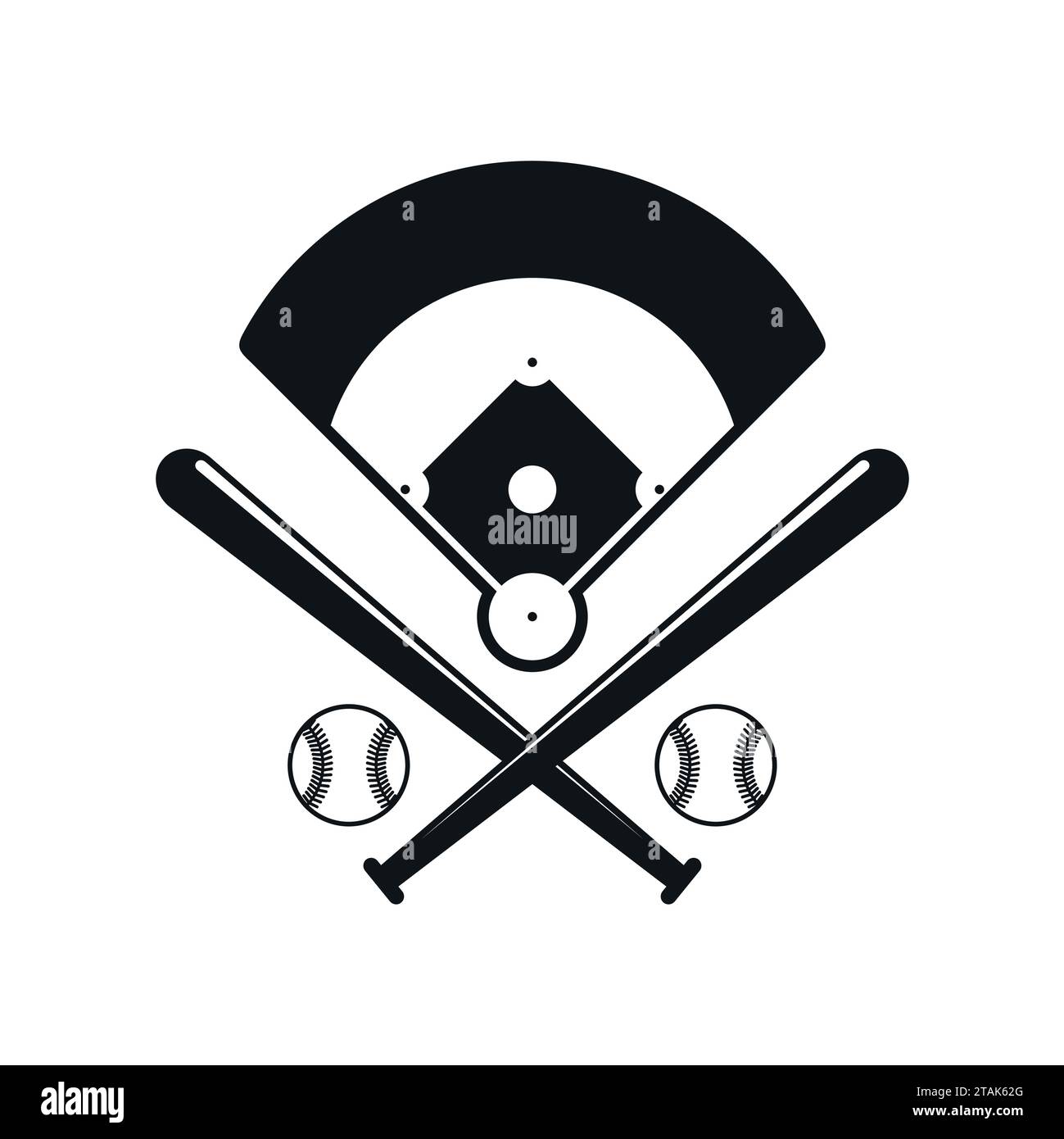 Baseball icons. Field, bals and baseball bats in flat style isolated on white background Stock Vector