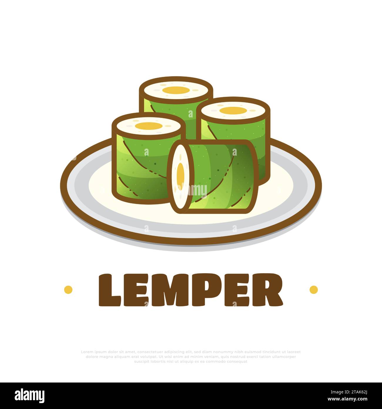 Hand Drawn Indonesian Traditional Food Named Lemper. Sticky Rice Filled with Chicken, Wrapped in Banana Leaves Stock Vector
