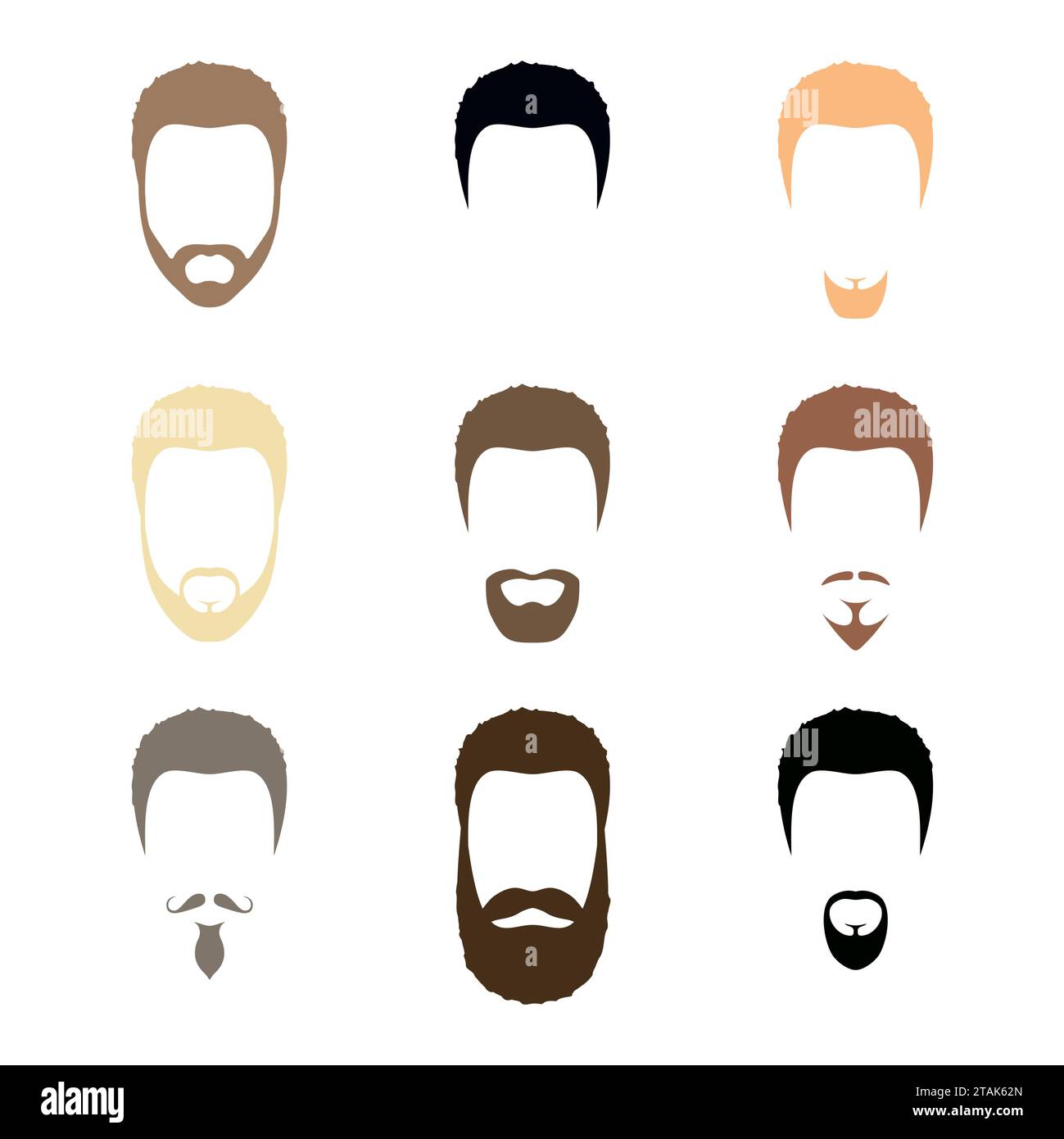 Hairstyles beard and hair face cut mask in flat style. Hairstyles beard