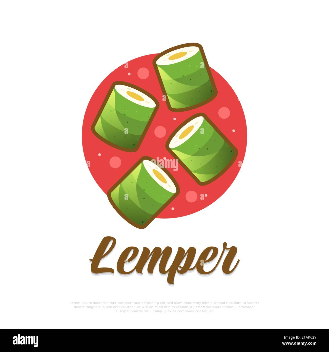 Hand Drawn Indonesian Traditional Food Named Lemper. Sticky Rice Filled with Chicken, Wrapped in Banana Leaves Stock Vector