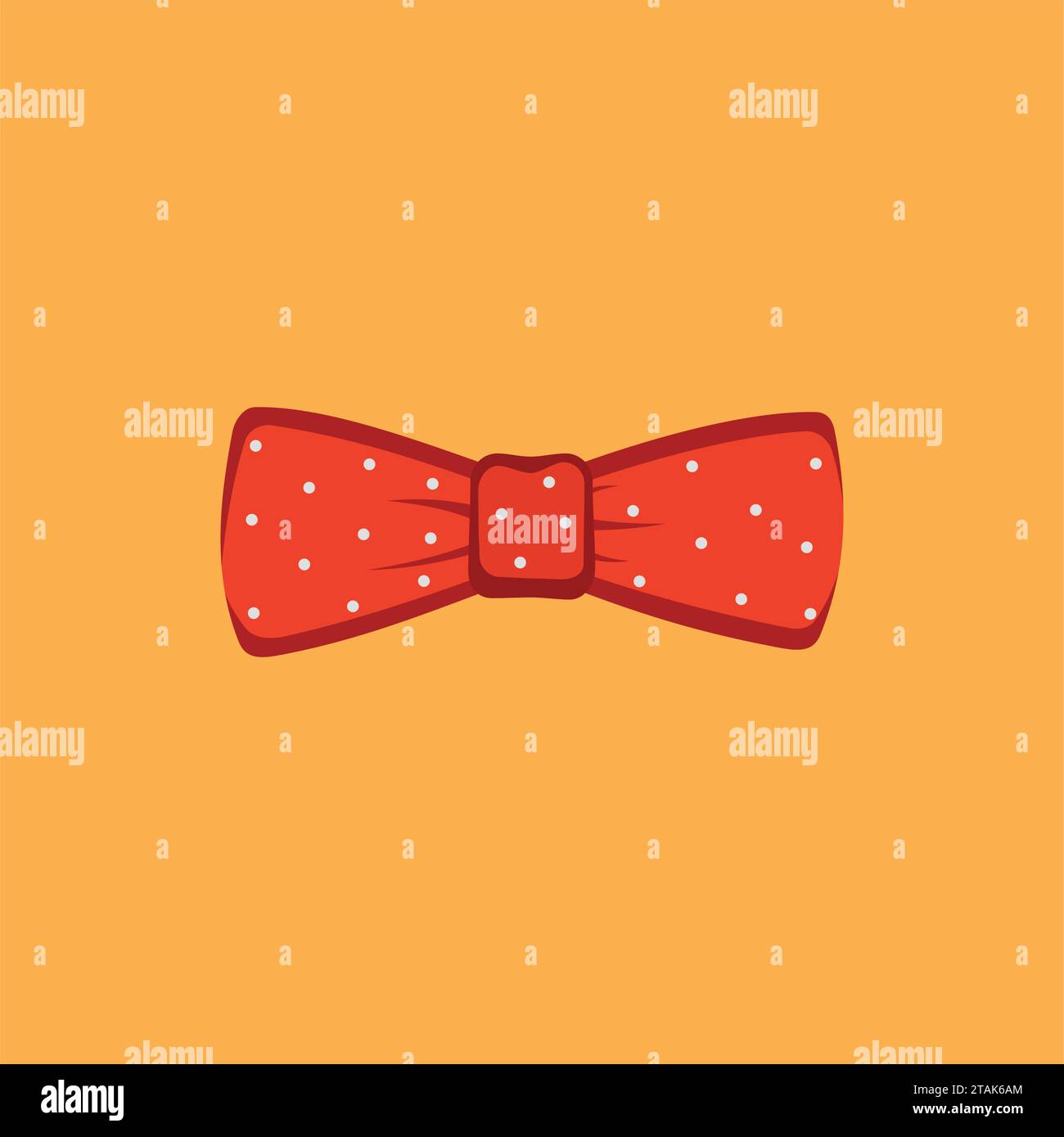 Red polka dot bow tie on a orange background. Vector illustration Stock