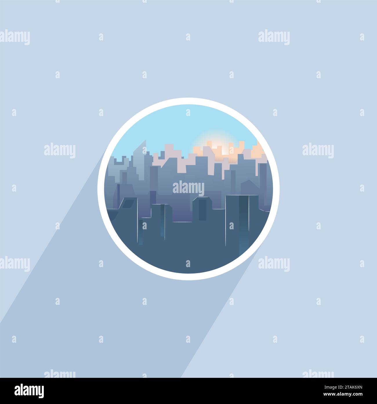 Blue city skylines. Round icon Stock Vector