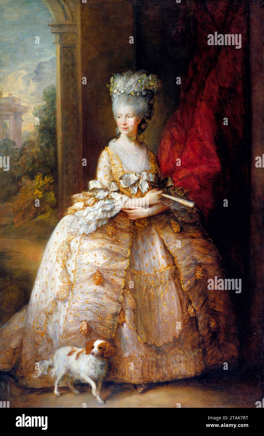 Portrait of the queen consort of King George III, Charlotte of Mecklenburg-Strelitz (Sophia Charlotte (1744-1818) by Thomas Gainsborough (1727-1788), oil on canvas, c. 1781 Stock Photo