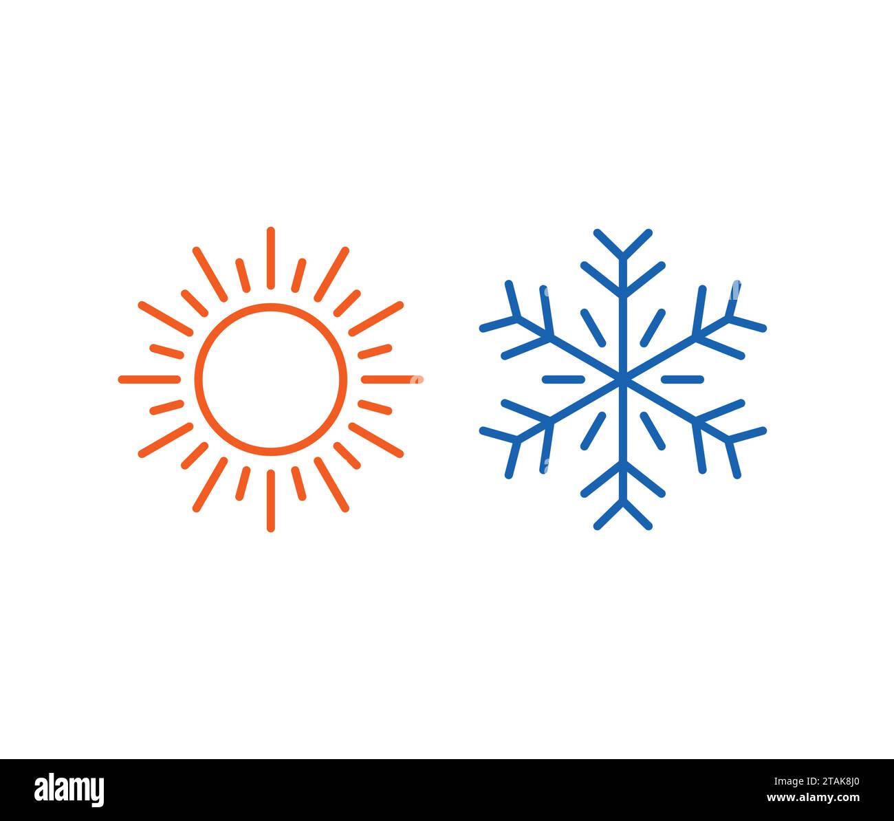 Hot and cold icons isolated on white background. Sun and snowflake symbol vector illustration Stock Vector
