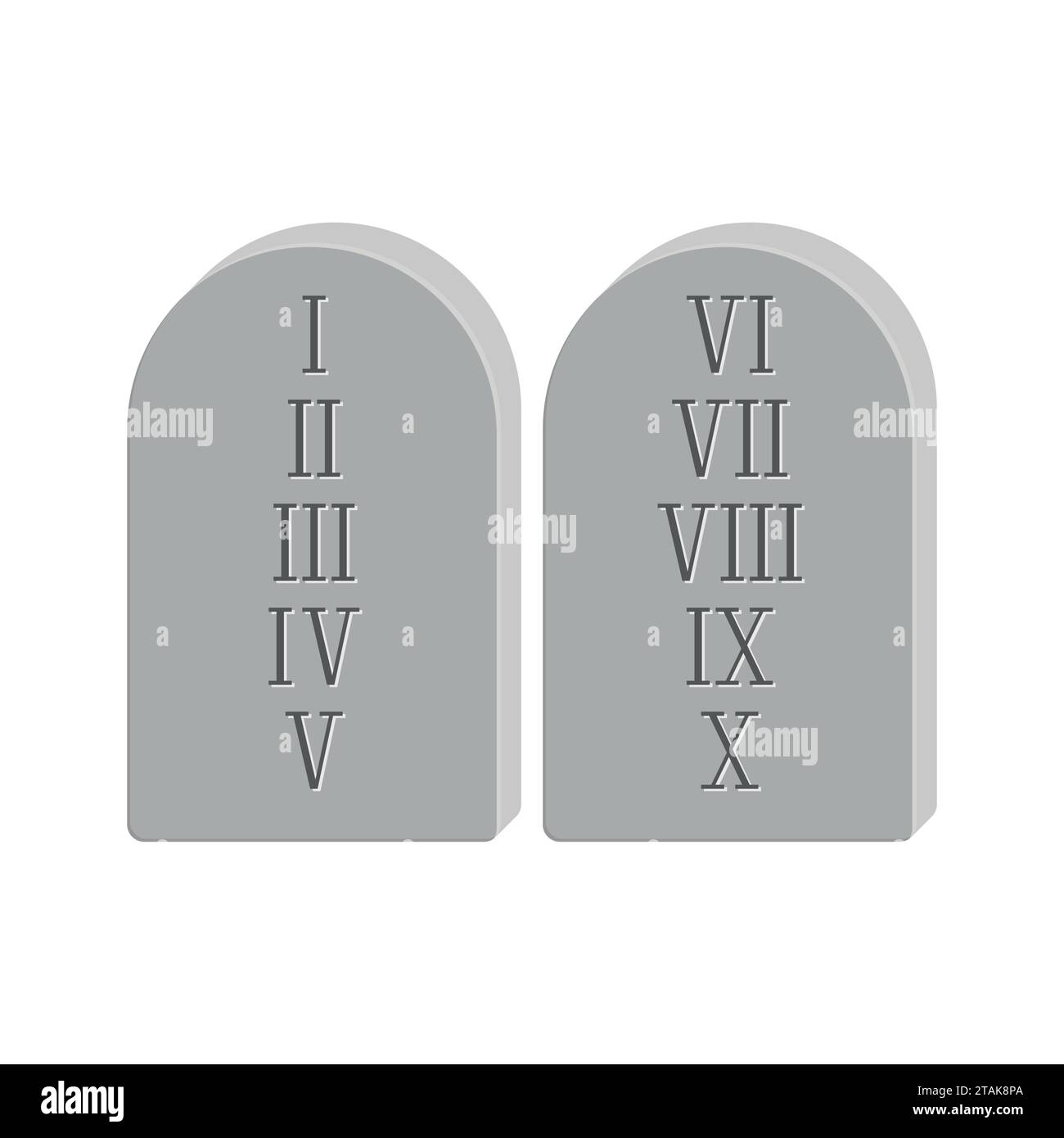 Two stone with the ten commandments isolated on white background in flat style. Stock Vector