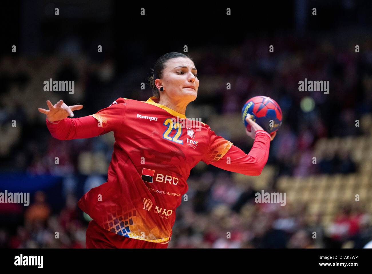 Alexandra Badea of Romania in action during the IHF World Women's Handball Championship match between Romania and Chile in the preliminary group E in Jyske Bank Boxen in Herning in Denmark December 1, 2023.. (Foto: Bo Amstrup/Ritzau Scanpix) Stock Photo