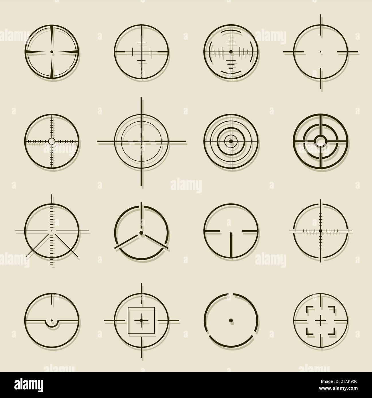 Set of different flat Crosshair sign icons. Vector Illustration. Stock Vector