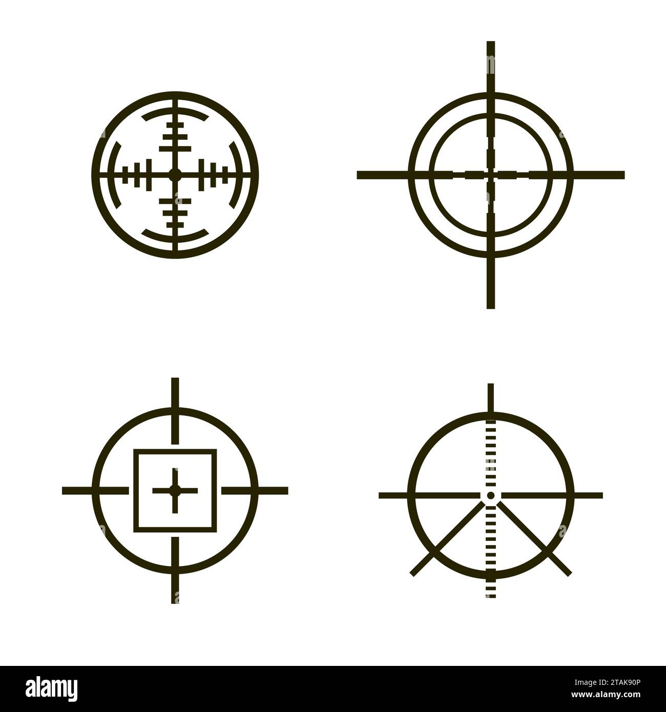 Set of different flat Crosshair sign icons solated on white background. Vector Illustration. Stock Vector