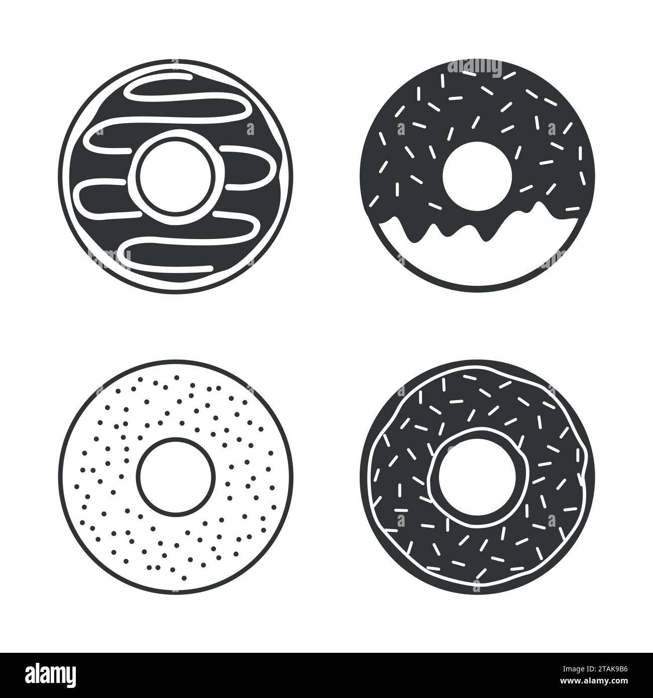 Vector donuts icons set isolated on white background. Yummy cookie donut icon food. Candy decoration donut with topping. Glazed pastry delicious snack Stock Vector