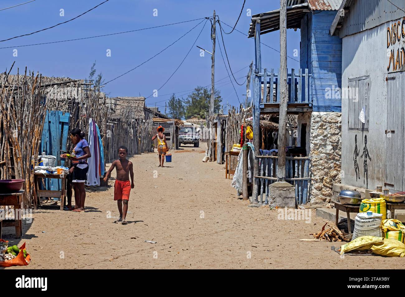 Streetscene in the fishing village Andavadoaka near Morombe, Atsimo-Andrefana Region, Madagascar, Africa Stock Photo