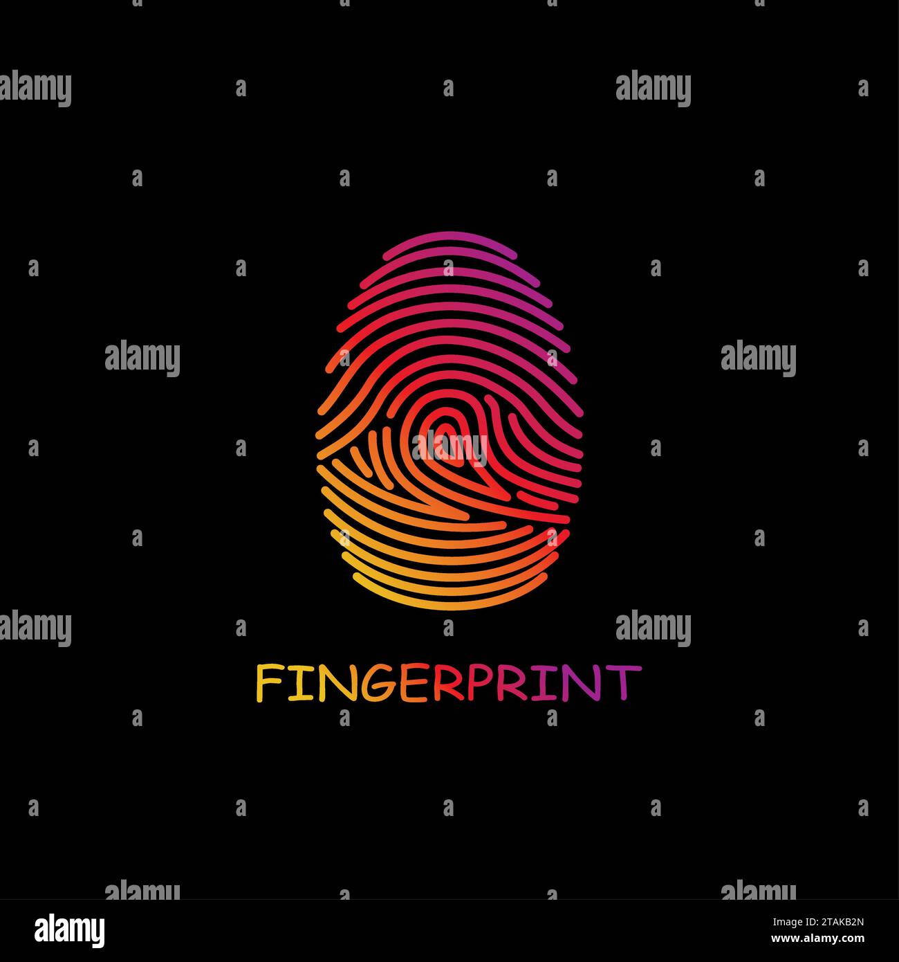 Colored fingerprint icon identification isolated on black background. Security and surveillance system Stock Vector