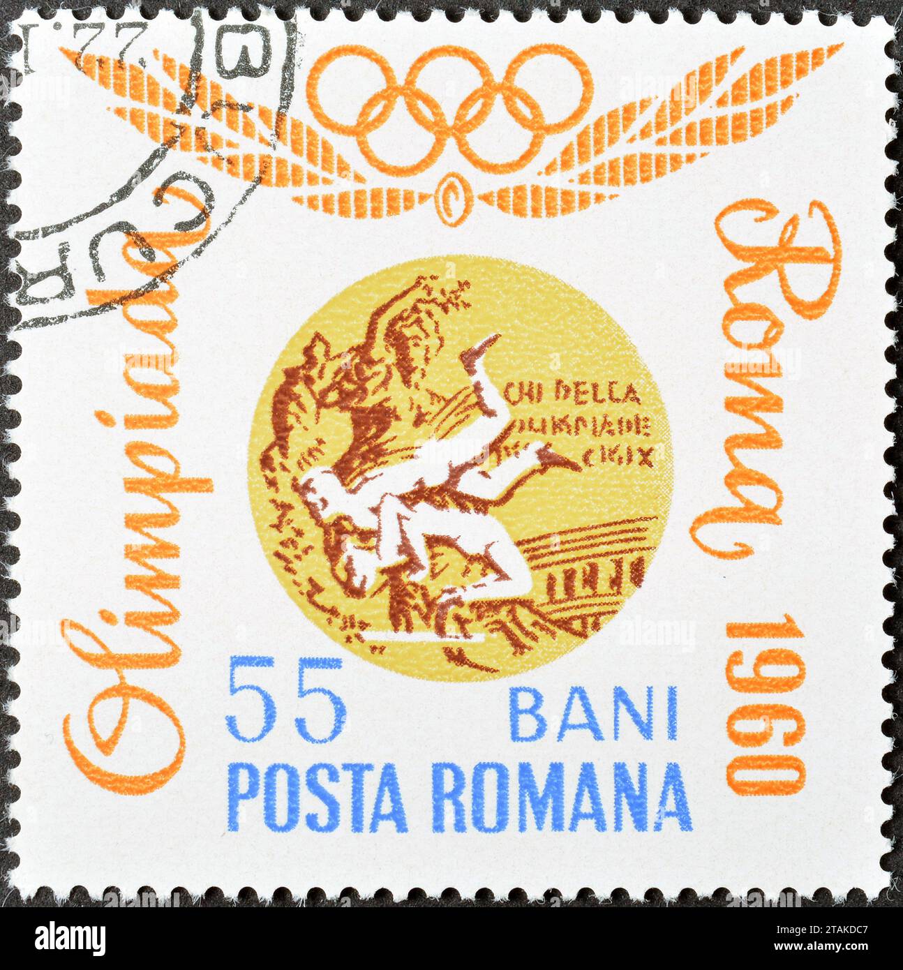 Cancelled postage stamp printed by Romania, that shows Romanian gold ...