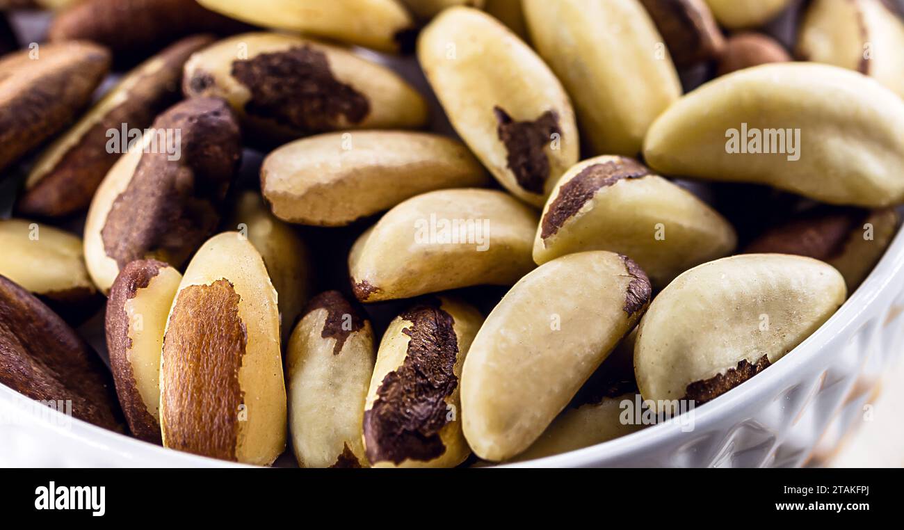 bowl with shelled Brazil nuts, also called bolivian nuts or "Pará nuts