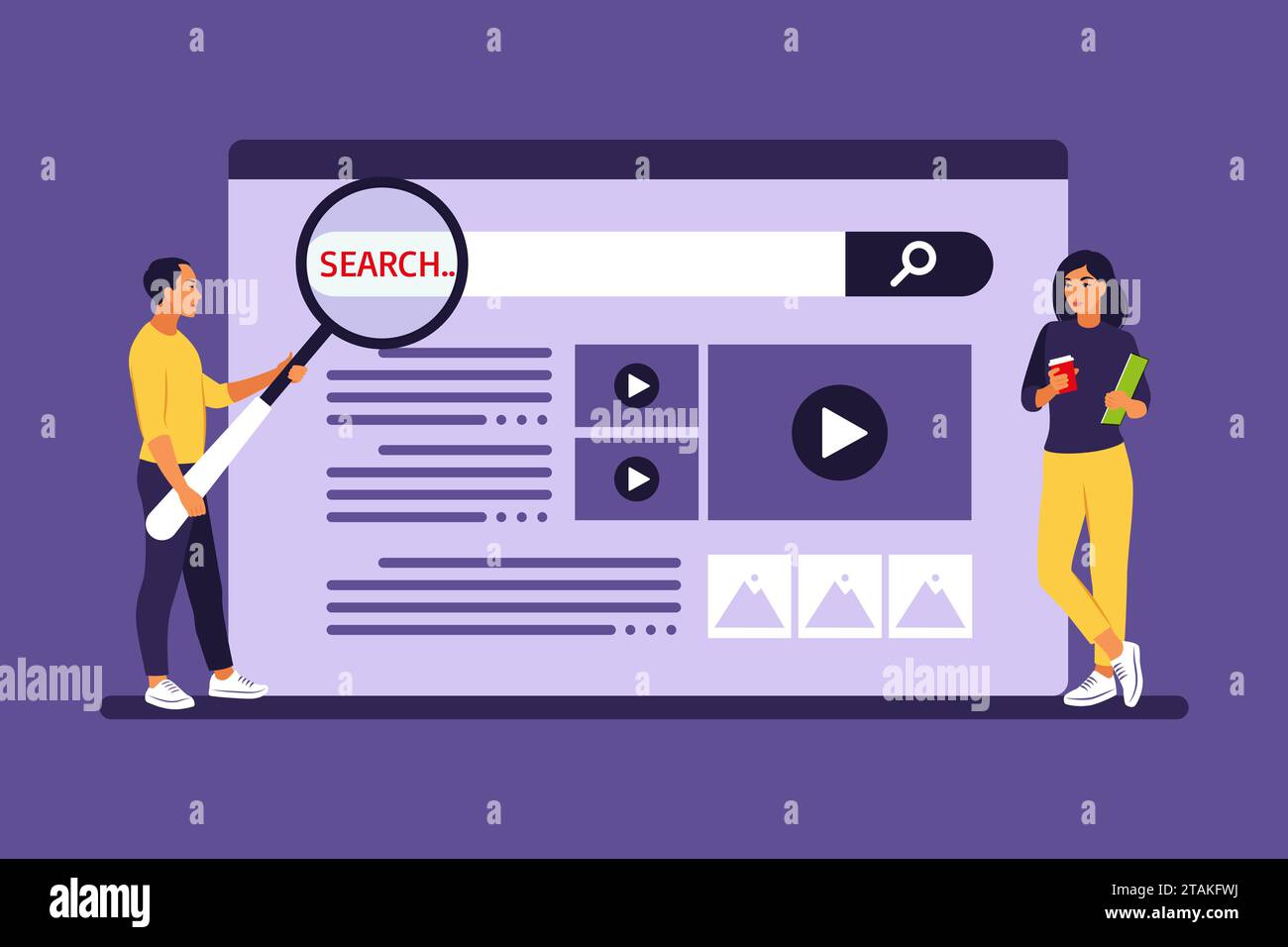 People searching for information. Web search concept. Vector illustration. Flat. Stock Vector