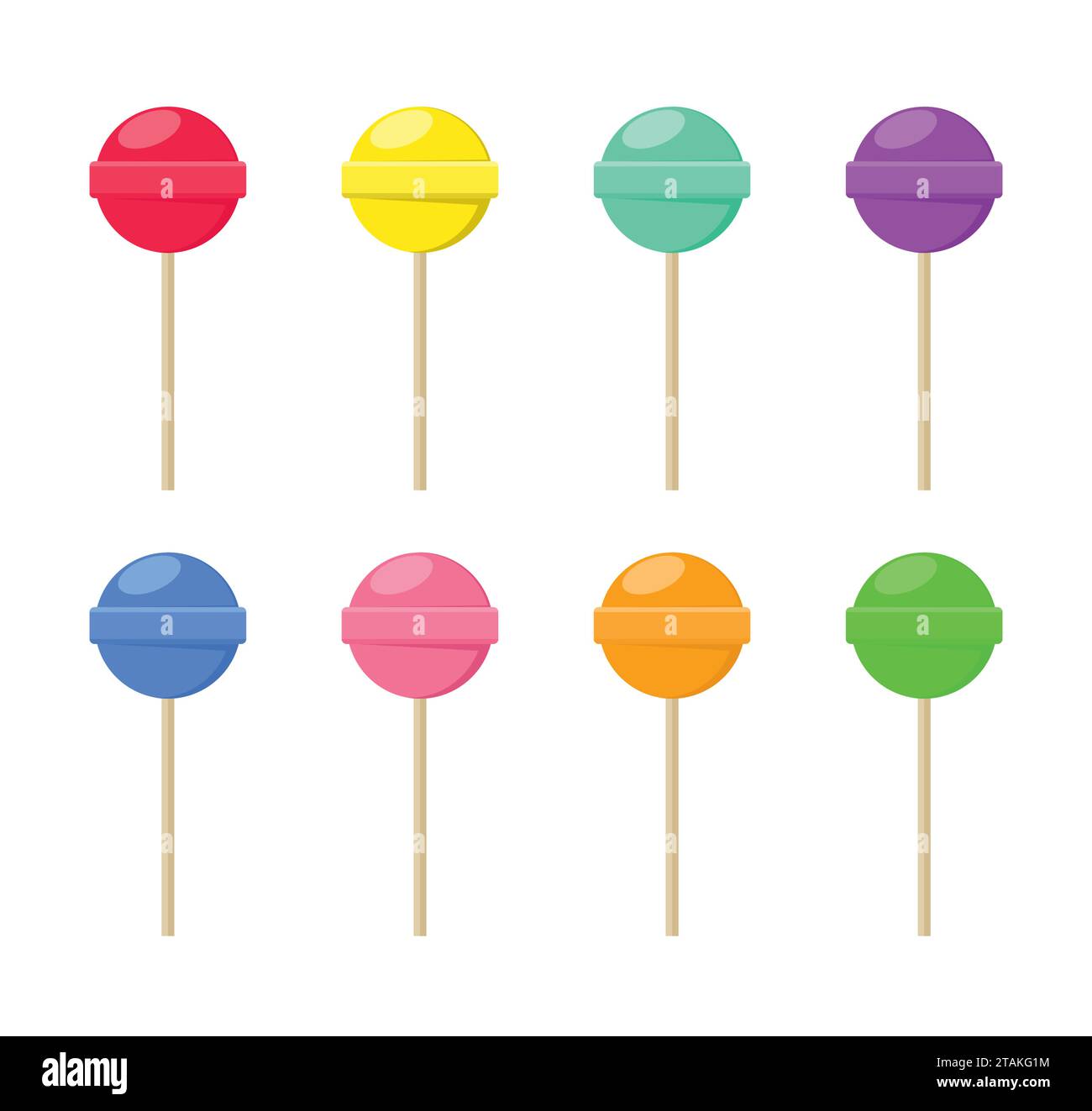 Lollipop set sweet food in flat style isolated on white background. Colorful lollipop set sugar candy dessert vector. Stock Vector