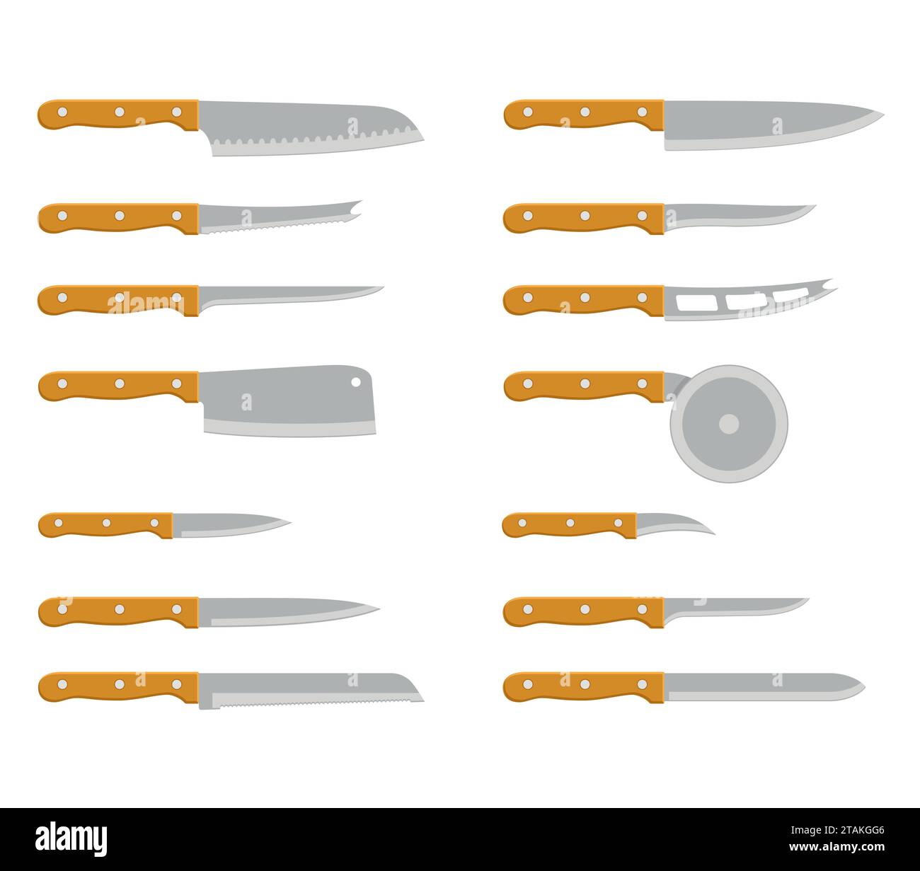 Set of steel kitchen knives carving, paring, and utility sharp tool