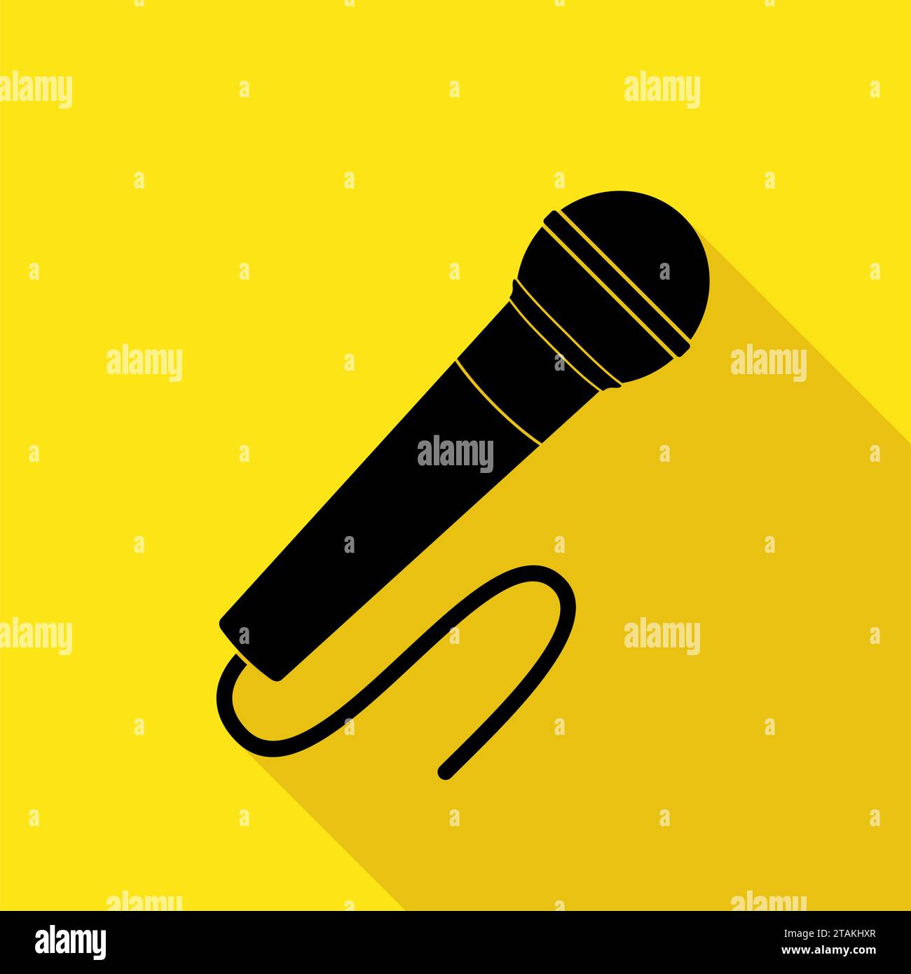 Black Microphone Icon in flat style with shadow on gray background. Vector Illustration Stock Vector