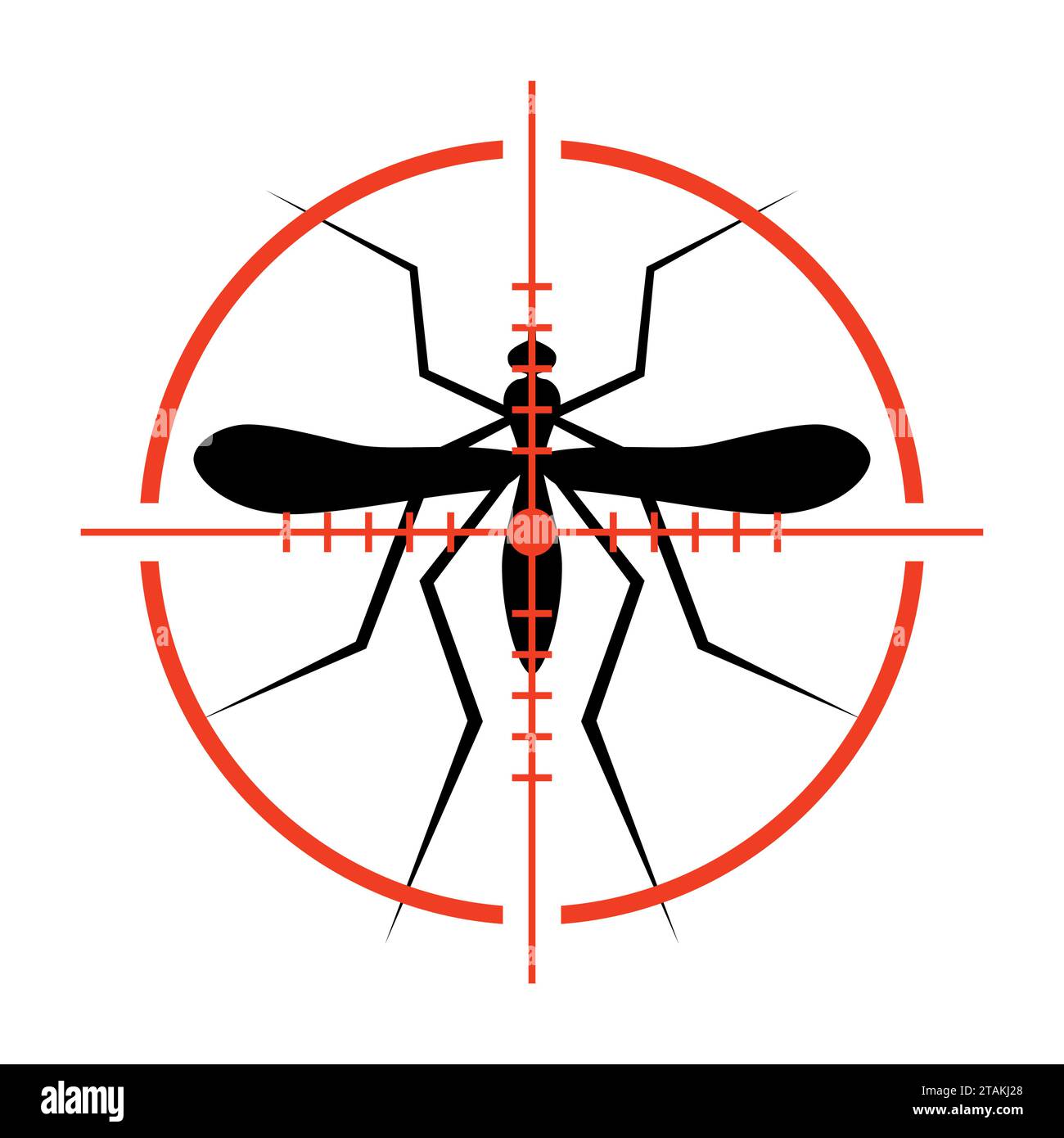 Silhouette of Mosquito and Crosshair. Insect, Culex pipiens isolated on white background. Vector Illustration. Stock Vector