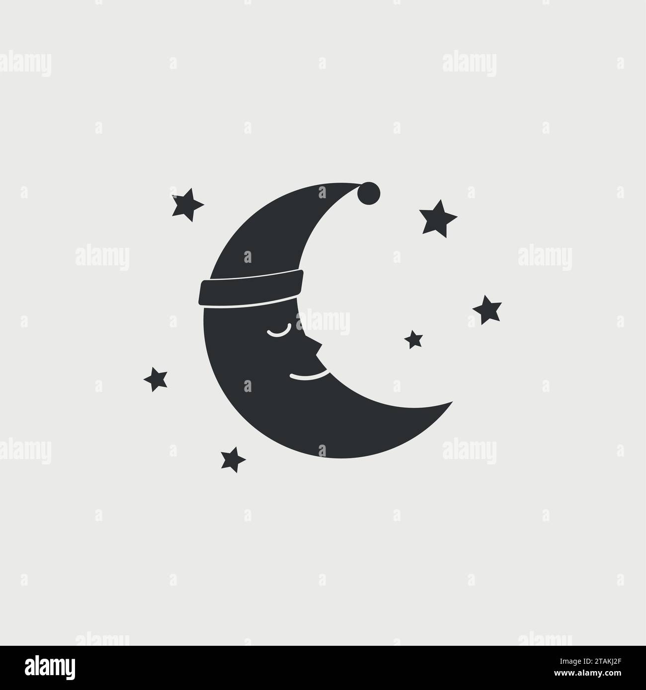 Sleeping moon icon in nightcap and stars isolated on background. Crescent in hat vector illustration Stock Vector