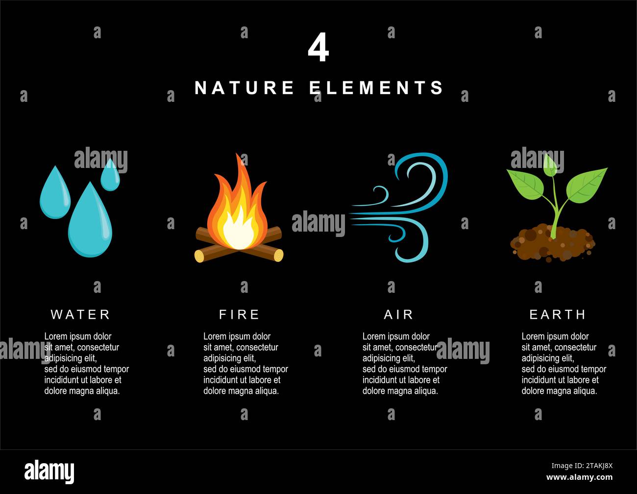 Natural Elements - Water Fire, Air and Earth. Infographics elements. Stock Vector