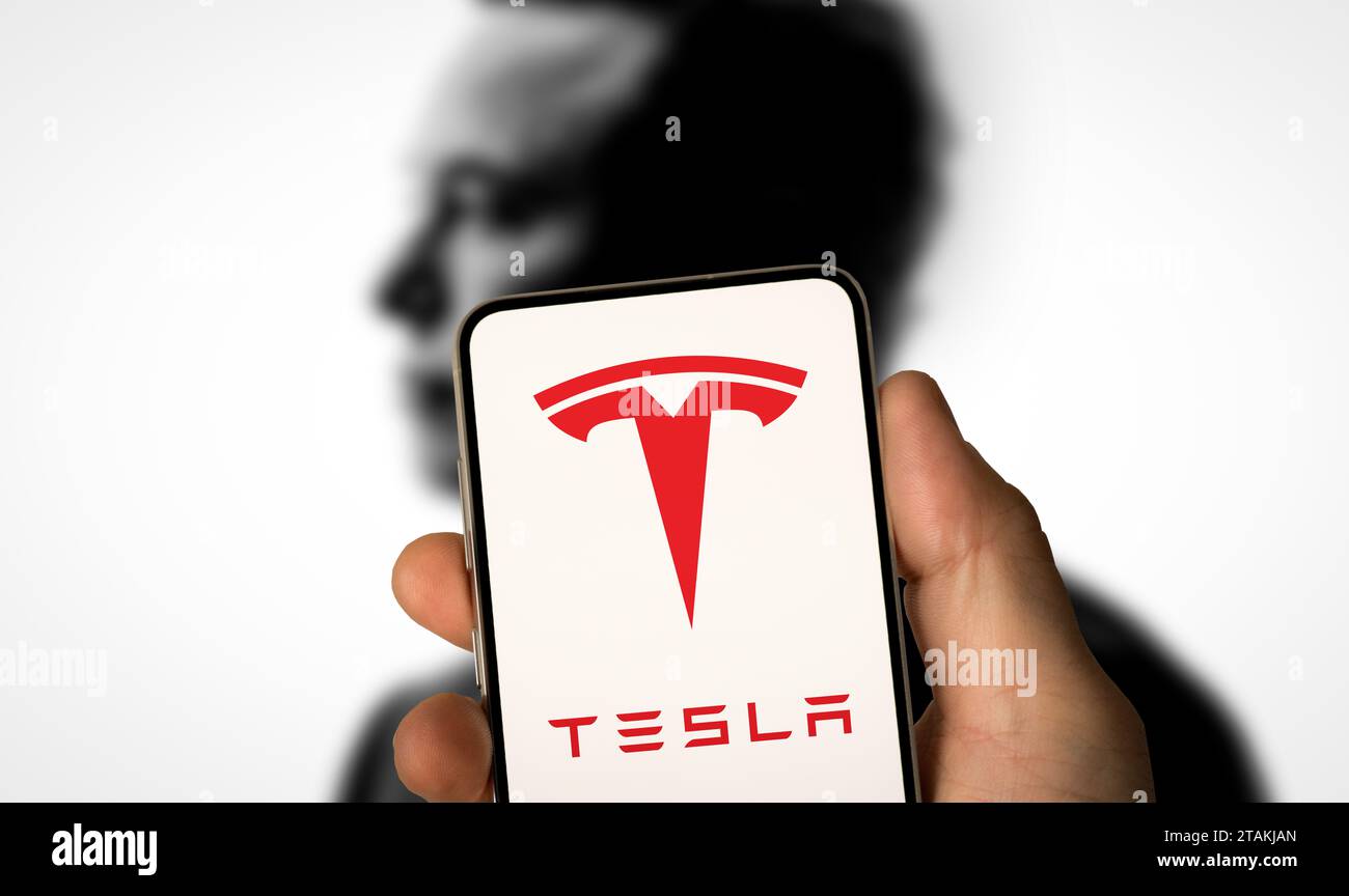 Tesla - American automotive and clean energy company Stock Photo