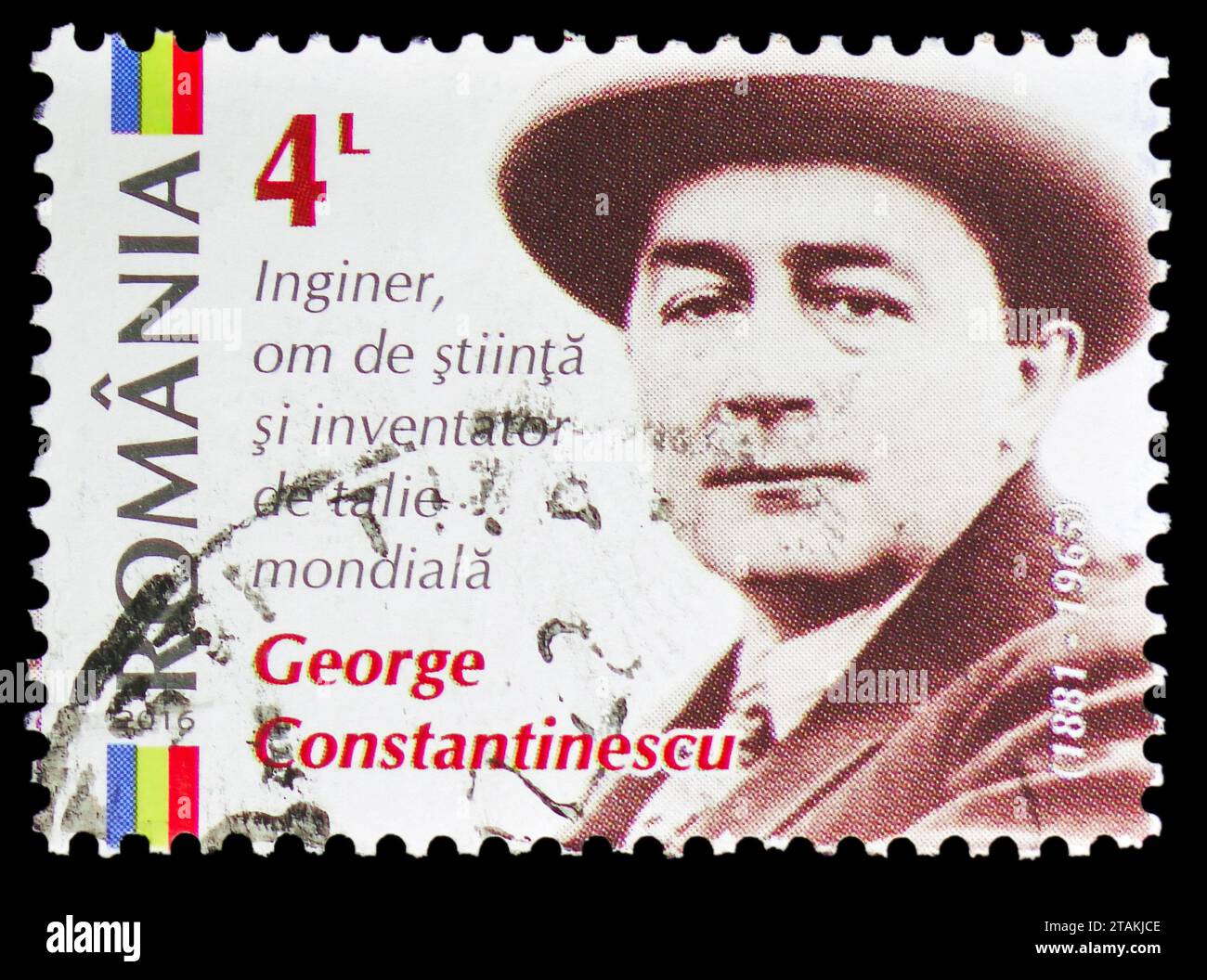 MOSCOW, RUSSIA - NOVEMBER 17, 2023: Postage stamp printed in Romania shows George Constantinescu, Brilliant Romanians serie, circa 2016 Stock Photo