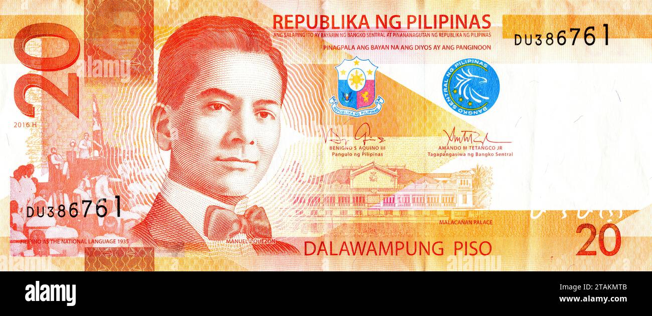 Philippines 20 peso bill (2016). President Manuel Luis Quezon y Molina (1878 - 1944) Stock Photo