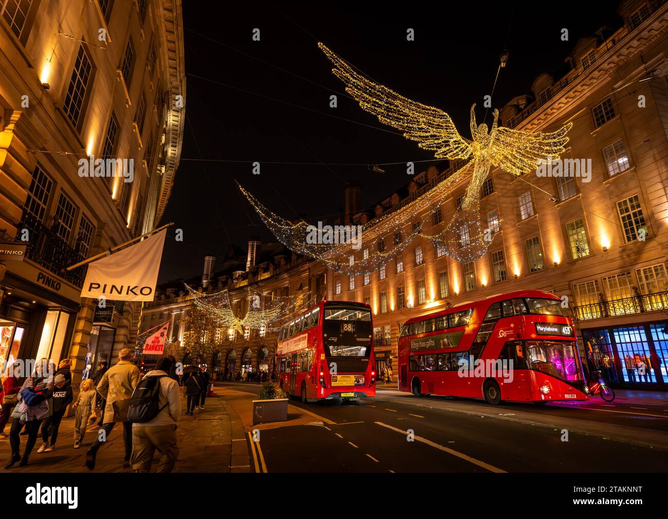 London, UK Nov 20 2023 Regent Street in central London with two red