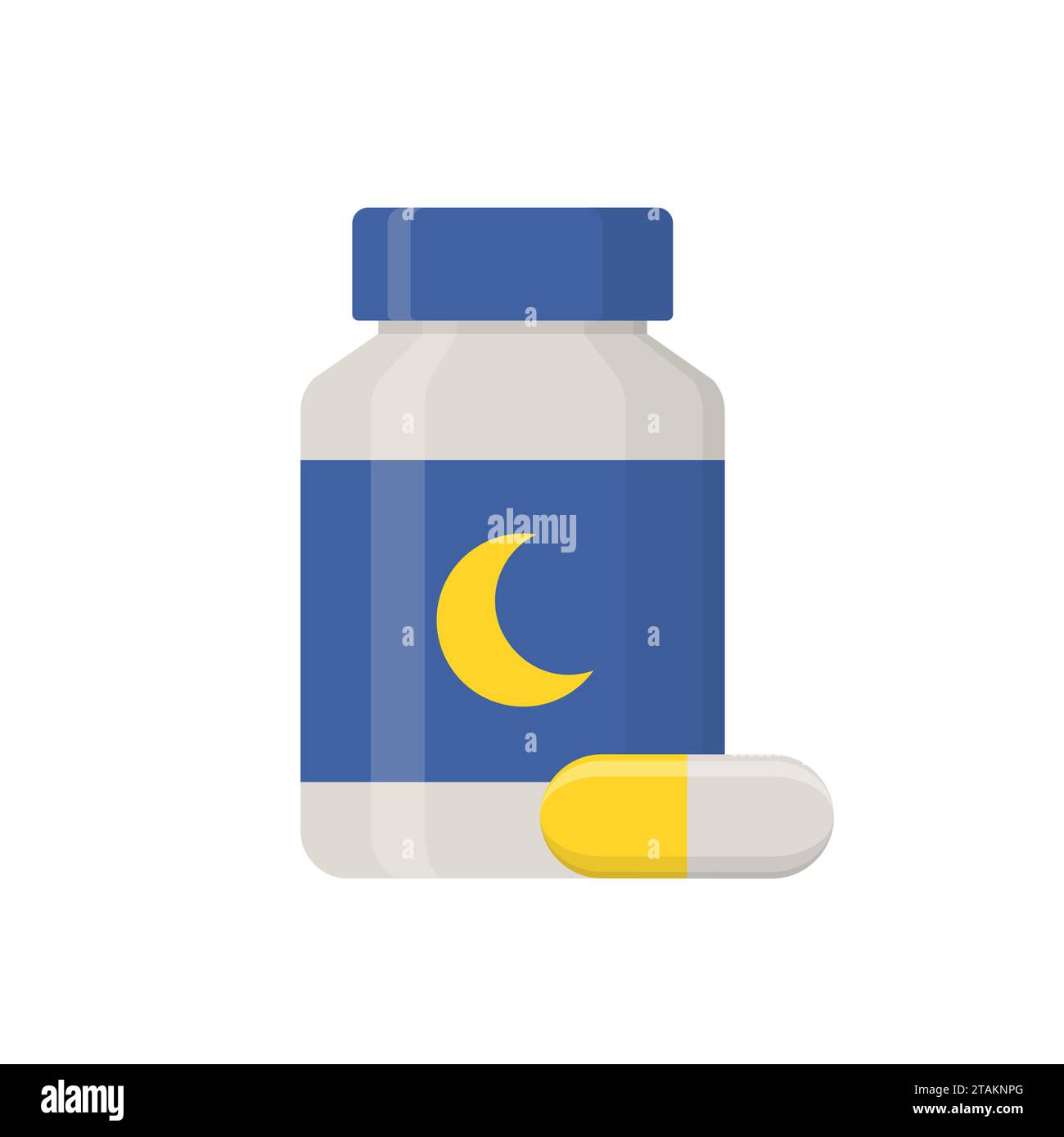 Sleeping pills islated on white background. Medical product, Pharmaceuticals bottle icon in flat style vector illustration. Stock Vector