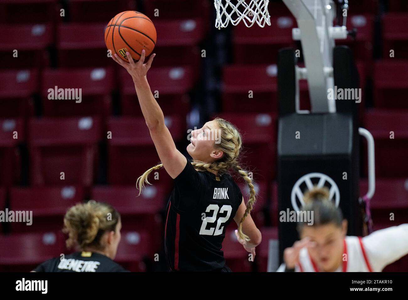 Stanford forward Cameron Brink grabs a defensive rebound during the