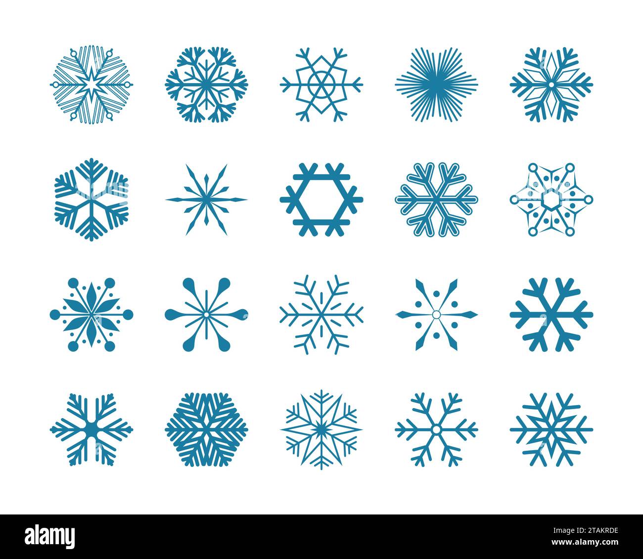 Set blue snowflakes vector illustration icons isolated on white ...