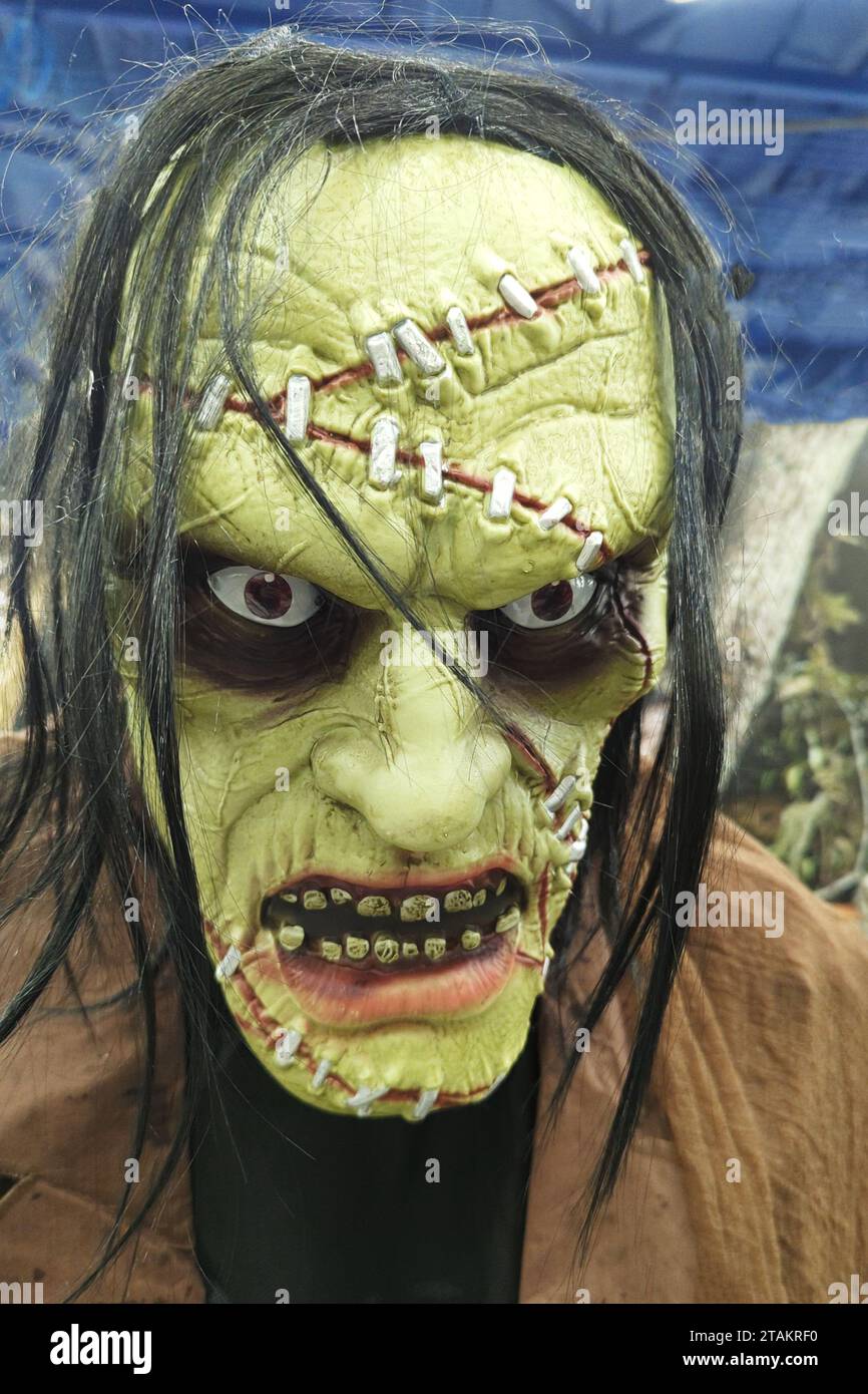 A close up of a scary Frankenstein like holloween monster Stock Photo