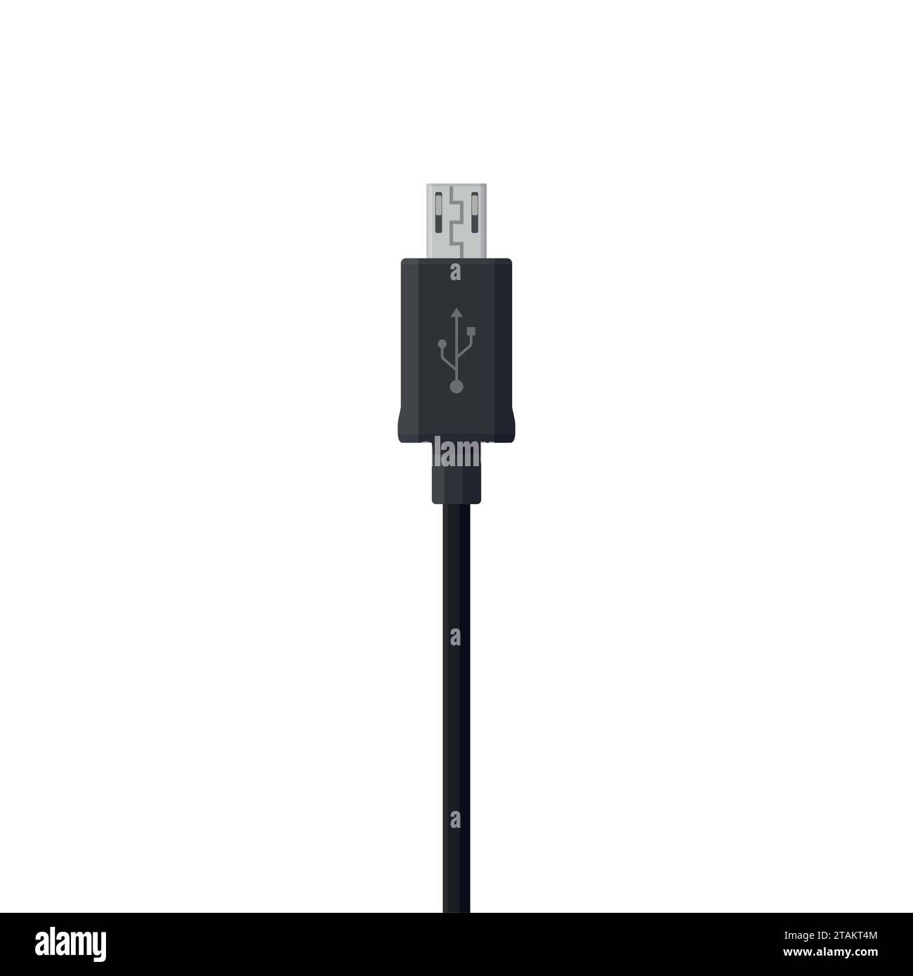 Black micro USB cable cord isolated on white background in flat style Stock Vector