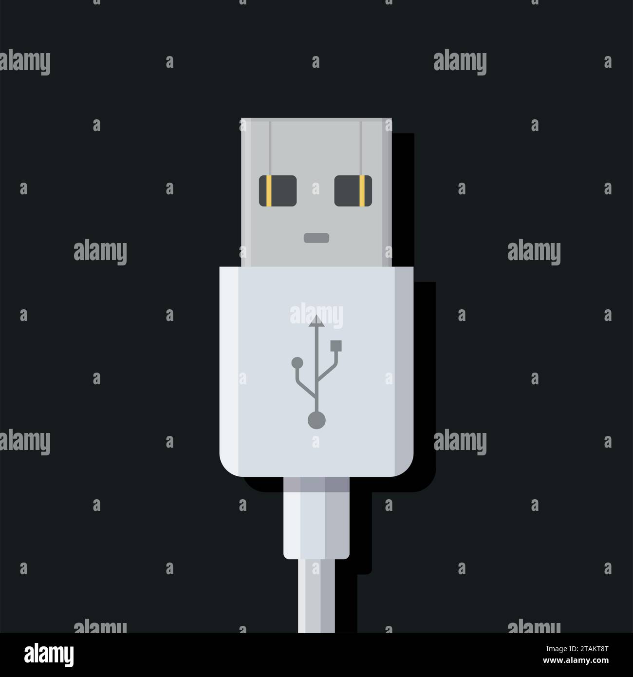 USB cable connector cord on dark background in flat style Stock Vector