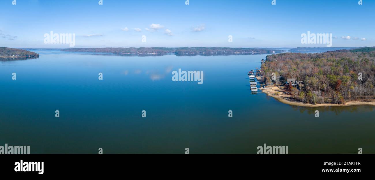 aerial panorama of the Pickwick Lake on the Tennesse River near Eastport, MS November scenery