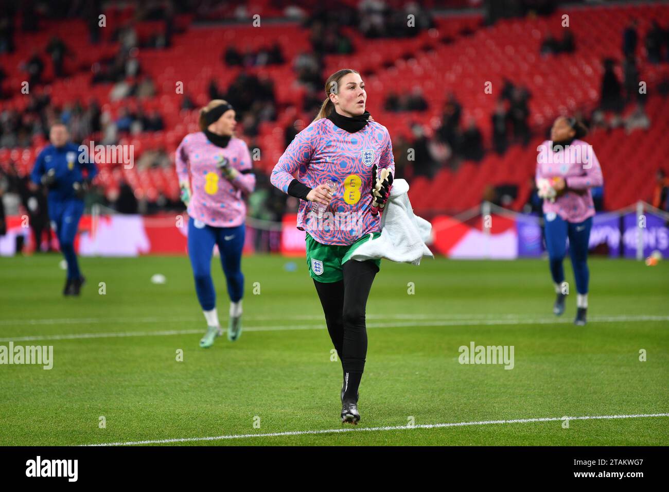 London, UK. 01st Dec, 2023. Mary Earps of England Women warms up before the UEFA Womens Nations League match between England Women and Netherlands Women at Wembley Stadium, London, England on 1 December 2023. Photo by Phil Hutchinson. Editorial use only, license required for commercial use. No use in betting, games or a single club/league/player publications. Credit: UK Sports Pics Ltd/Alamy Live News Stock Photo