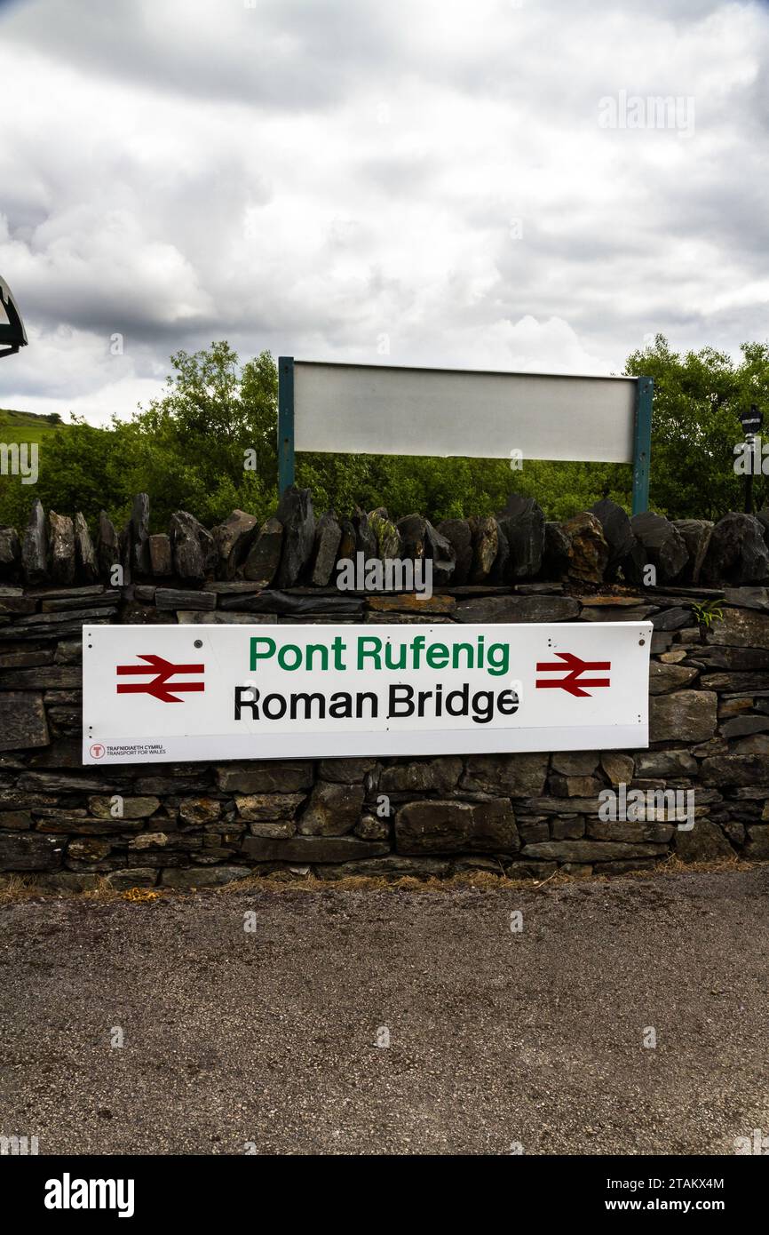 PONT RUFINEIG, WALES – JUN 14 2022: Sign for Roman Bridge Railway ...