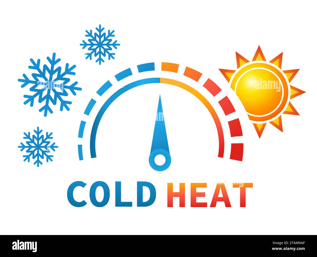 Heat and cold, heating, cooling scale, high and low temperature change regulation, climate control system icon. Snow winter, sun summer weather vector Stock Vector