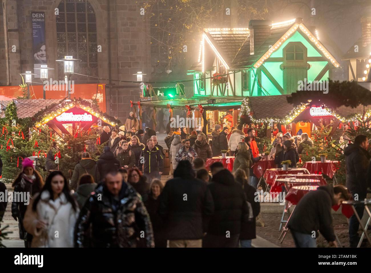 Pre-Christmas season, Christmas market in the city centre of Essen, Kettwiger Straße, food stalls, mulled wine stands, NRW, Germany, Stock Photo